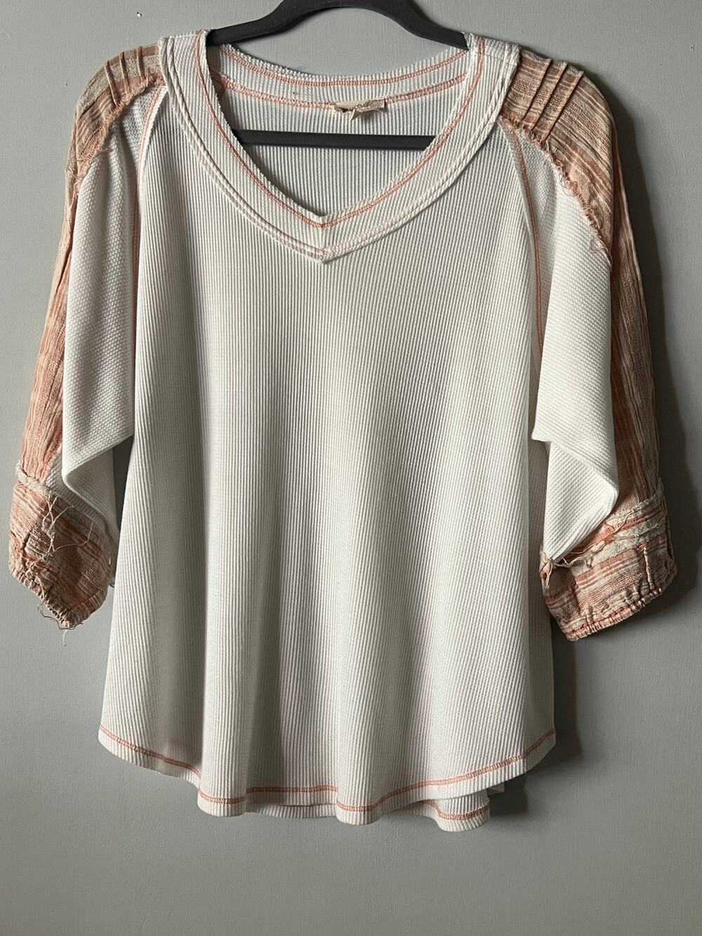 Mystree Waffle Knit 3/4 Sleeve Oversized Top Womens Small Lightweight Boho Chic